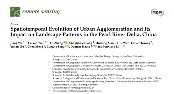 学术快讯 | 壹号娱乐参与上海交通大学《追踪城市群时空演变轨迹，刻画区域景观格局动态》